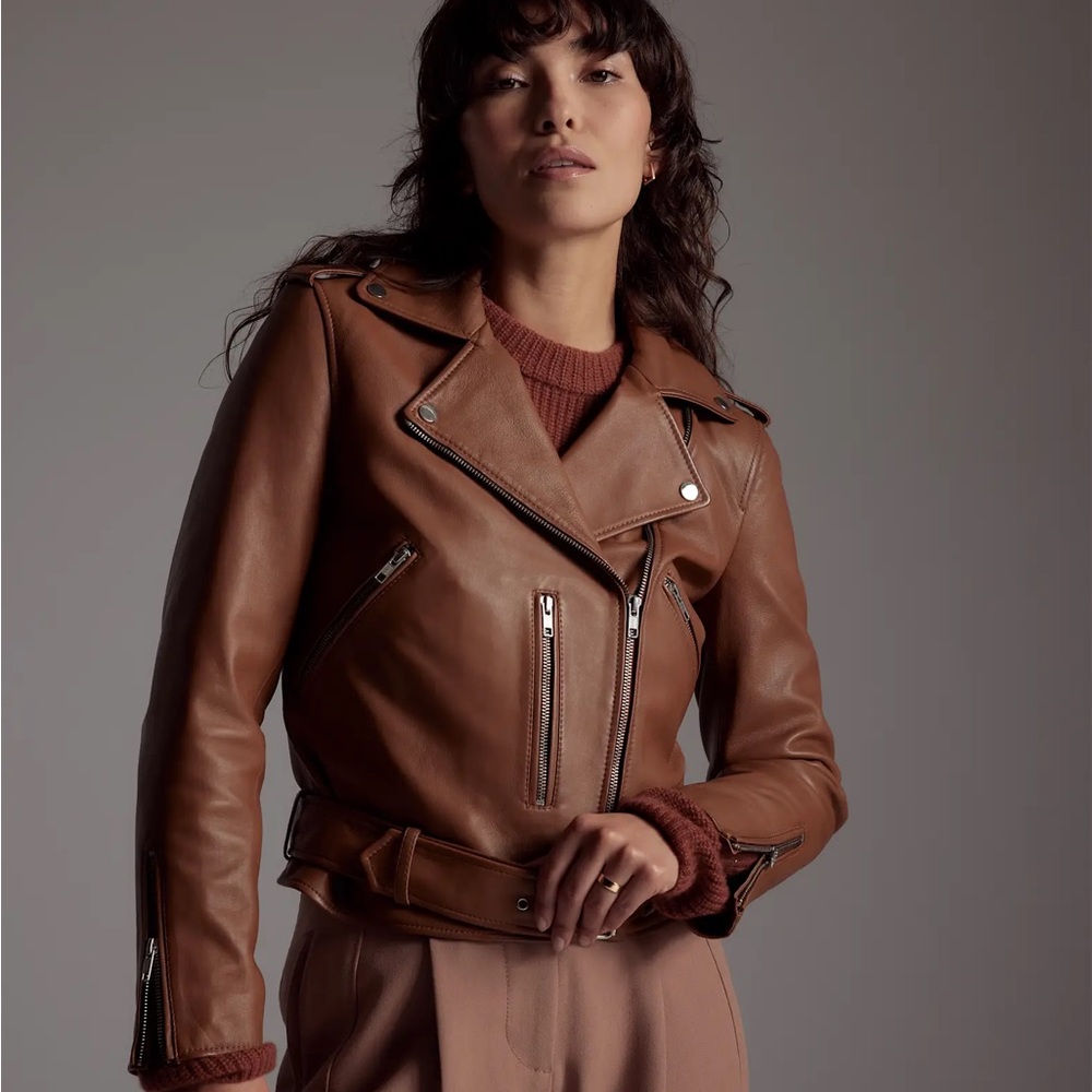 Classic Brown Leather Moto Jacket with Asymmetrical Zipper